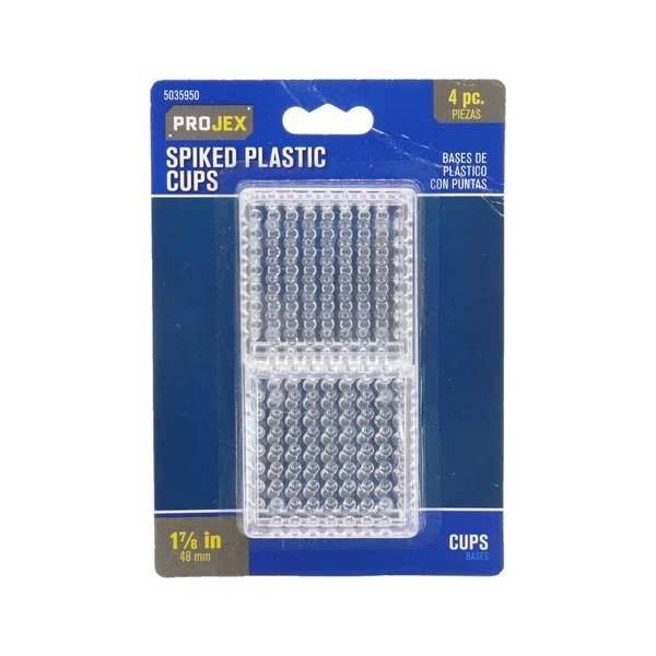 Plastic Spiked Caster Cup Clear Square 1-7/8 in. W X 1-7/8 in. L , 4PK, Projex, Mfr#: P0012